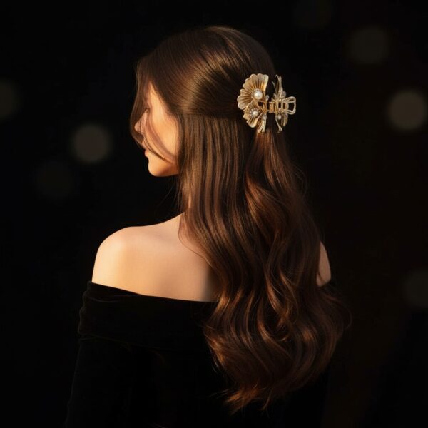 Elegant Floral Hair Clip with Pearl Accents – Perfect for Bridal, Party & Everyday Wear