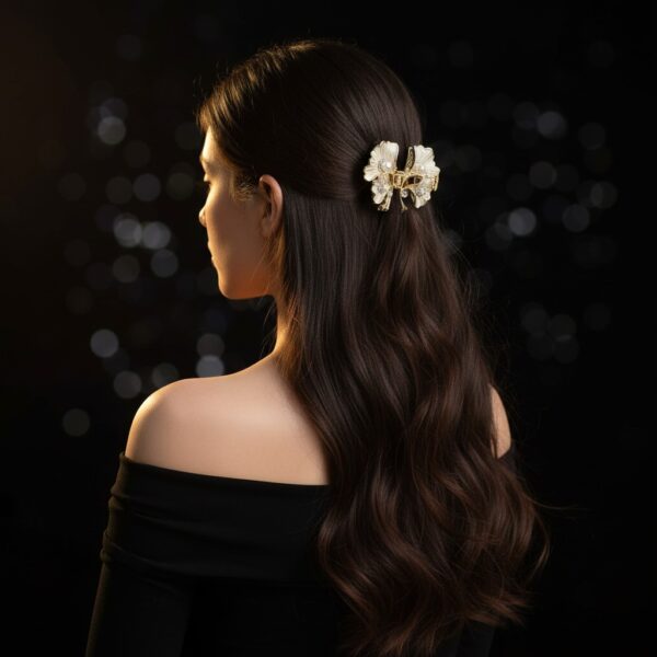 Elegant Floral Hair Clip with Pearl Accents – Perfect for Bridal, Party & Everyday Wear