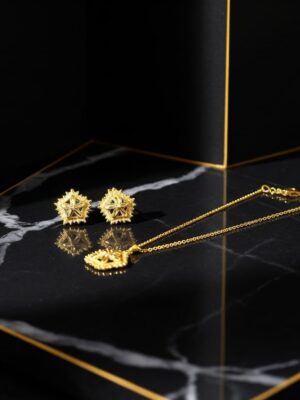 Golden Starburst Necklace & Earrings Set – Luxury Golden Floral Jewelry for Women, Elegant Gift for Her