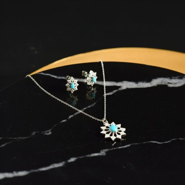 Turquoise Starburst Necklace & Earrings Set – Sterling Silver Floral Jewelry for Women, Elegant Gift for Her