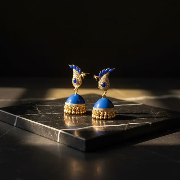 Blue Peacock Jhumka Earrings  Gold Plated Traditional Party Wear Jewelry