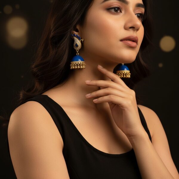 Blue Peacock Jhumka Earrings  Gold Plated Traditional Party Wear Jewelry