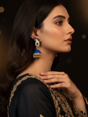 Blue Peacock Jhumka Earrings  Gold Plated Traditional Party Wear Jewelry