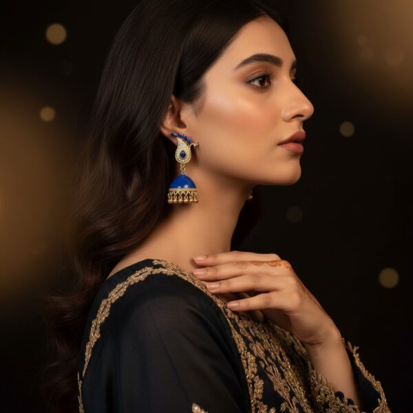 Blue Peacock Jhumka Earrings  Gold Plated Traditional Party Wear Jewelry