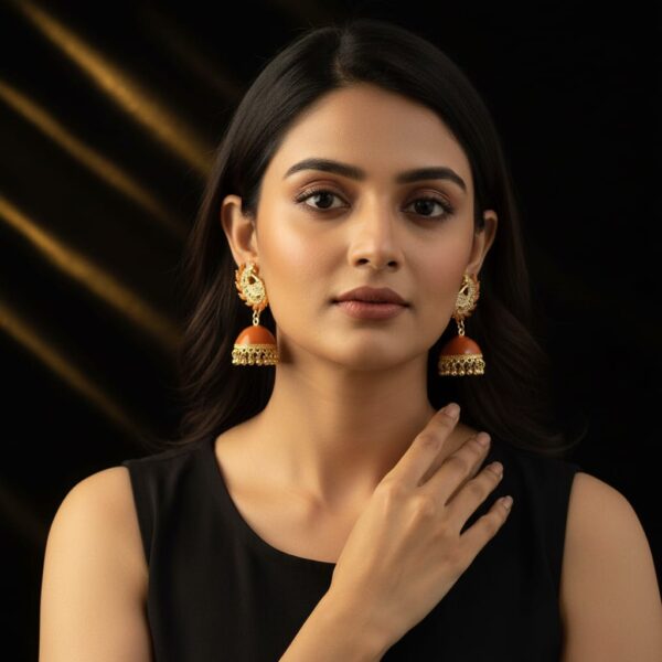 Brown Peacock Jhumka Earrings  Golden brown Traditional Party Wear Jewelry