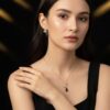 Golden  Black Teardrop Pendant Necklace and Earrings Set  Crystal Party Wear Jewelry