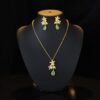 Gold Green Teardrop Pendant Necklace and Earrings Set – Party Wear Jewelry
