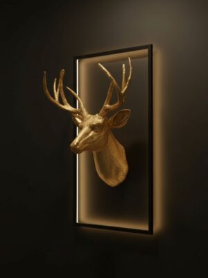 Luxury Resin Gold Deer Head Wall Art – Framed 3D Stag Trophy Decor for Modern Living Room, Bedroom or Office | Elegant Animal Sculpture