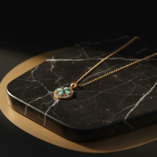 Turquoise Flower Pendant Necklace in Gold – Elegant Floral Jewelry for Women, Perfect Gift for Her