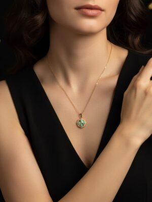 Turquoise Flower Pendant Necklace in Gold – Elegant Floral Jewelry for Women, Perfect Gift for Her