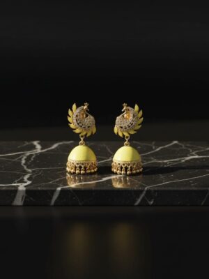 Yellow Peacock Jhumka Earrings  Gold Plated Traditional Party Wear Jewelry