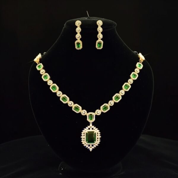 Emerald Green Stone Necklace and Earrings Set 1  carat Indian Gold Plated Party Wear Jewelry