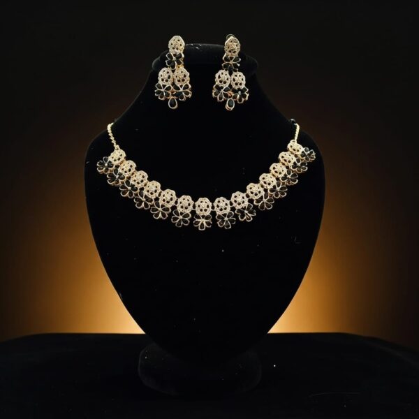 Elegant Black & Golden Floral Necklace Set with Matching Earrings | Modern Ethnic Jewelry