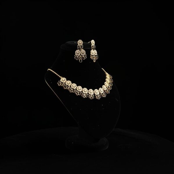 Elegant Black & Golden Floral Necklace Set with Matching Earrings | Modern Ethnic Jewelry