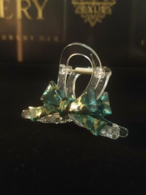 Green Floral Bow Claw Hair Clip | Resin Hair Accessory for Buns, Updos & Everyday Elegance