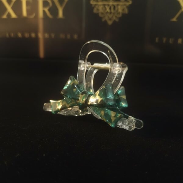 Green Floral Bow Claw Hair Clip | Resin Hair Accessory for Buns, Updos & Everyday Elegance