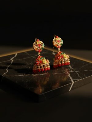 Handcrafted Multicolor Gemstone ( kundan) Jhumka Earrings | Bridal & Festive Traditional Earrings