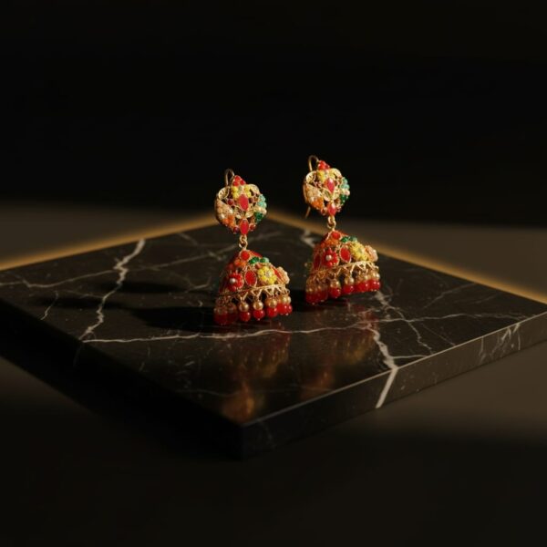 Handcrafted Multicolor Gemstone ( kundan) Jhumka Earrings | Bridal & Festive Traditional Earrings