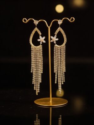 Luxury dull Golden Floral Crystal Dangle Earrings - Statement Bridal & Evening Jewelry