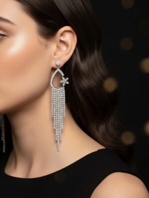Elegant Silver Floral Crystal Teardrop Dangle Earrings - Bridal & Evening Statement Jewelry