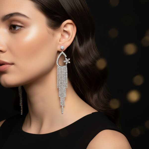 Elegant Silver Floral Crystal Teardrop Dangle Earrings - Bridal & Evening Statement Jewelry