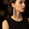 Dull Golden Rectangular Crystal Fringe Dangle Earrings - Dramatic Bridal & Evening Statement Jewelry
