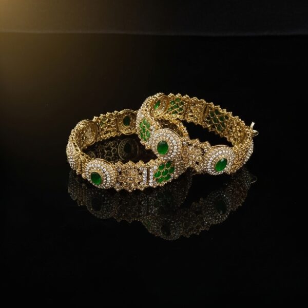 Emerald & Diamond-Look Kundan Cuff Bangle Set for Women – Luxury Indian Bridal Jewelry with Gold Finish & Green Stones