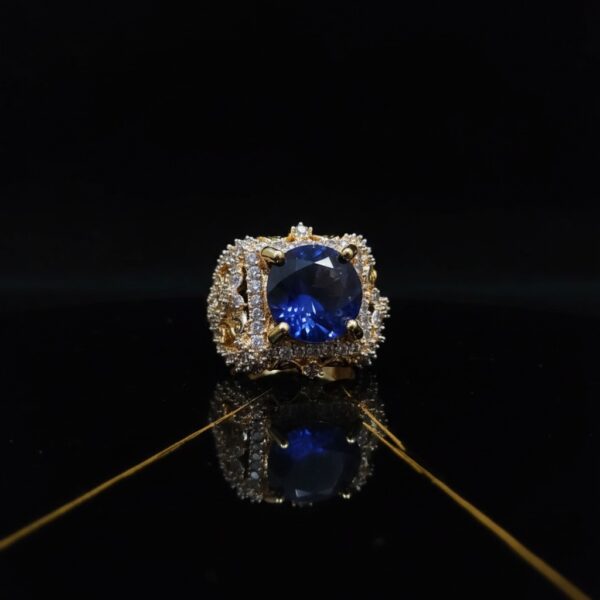 Gold Plated Blue Stone Ring 6gm with Indian Zircon | Designer Ring for Women