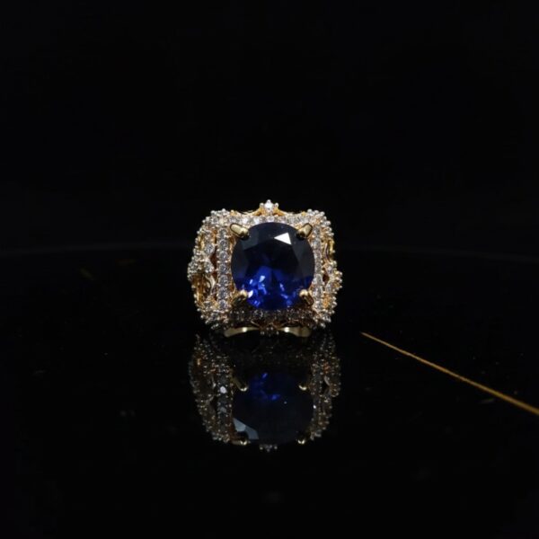 Gold Plated Blue Stone Ring 6gm with Indian Zircon | Designer Ring for Women