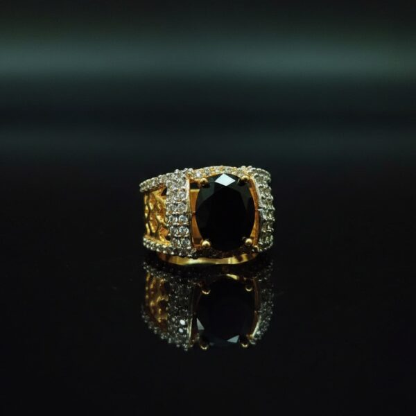 Gold Plated black Stone Ring 6gm with Indian Zircon | Designer Ring for Women