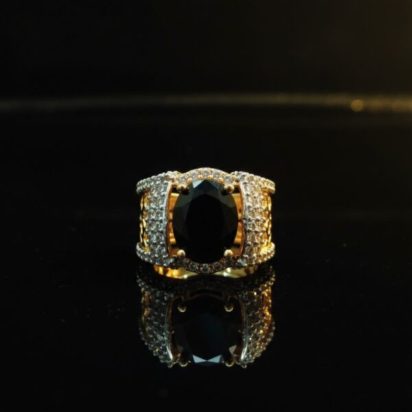 Gold Plated black Stone Ring 6gm with Indian Zircon | Designer Ring for Women