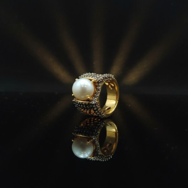 Indian Zircon Stone Ring 6.5gm - Traditional Ethnic Designer Ring for Women | white Stone Gold Plated Ring | Pakistani Indian Jewelry