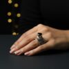 Indian Zircon Stone Ring 6.5gm - Royal Crown Designer Ring for Women | Gold Plated Black Stone Ring | Bridal Wedding Party Wear Jewelry
