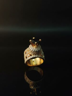 Indian Zircon Stone Ring 6.5gm - Royal Crown Designer Ring for Women | Gold Plated Black Stone Ring | Bridal Wedding Party Wear Jewelry