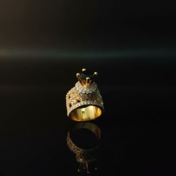 Indian Zircon Stone Ring 6.5gm - Royal Crown Designer Ring for Women | Gold Plated Black Stone Ring | Bridal Wedding Party Wear Jewelry