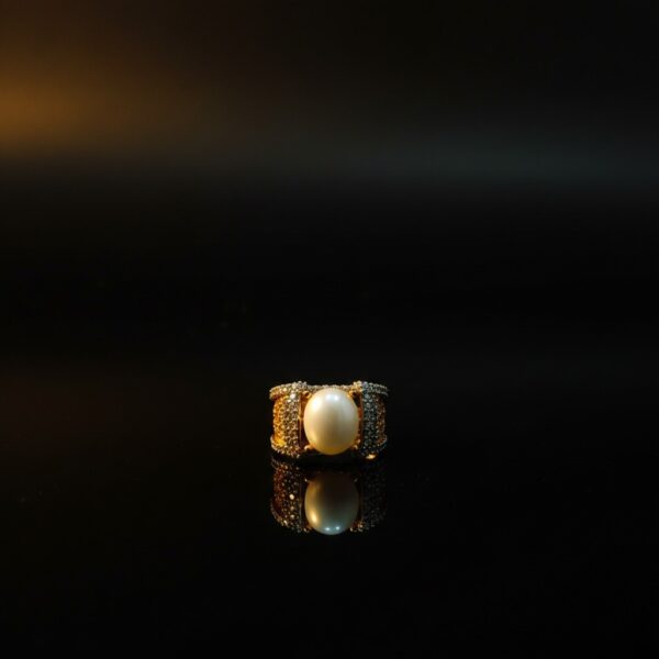 Indian Zircon Stone Ring 6.5gm - Traditional Ethnic Designer Ring for Women | white Stone Gold Plated Ring | Pakistani Indian Jewelry