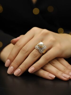 Indian Zircon Stone Ring 7.1gm - Traditional Designer Gold Plated Ring for Women | Ethnic Bridal Wedding Party Wear Jewelry | Premium CZ Stone Ring