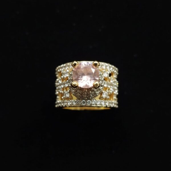 Luxurious Turkish Style Golden crown Ring with Crown Design & Pink Stone - 6.2gm Ottoman Inspired Diamond Ring for Women - Premium Handcrafted Turkish Jewelry