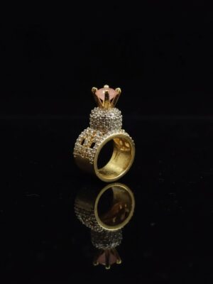 Luxurious Turkish Style Golden crown Ring with Crown Design & Pink Stone - 6.2gm Ottoman Inspired Diamond Ring for Women - Premium Handcrafted Turkish Jewelry