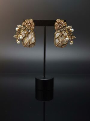 Luxurious Turkish Style Earrings - Ottoman Gold Floral Chandelier Earrings with Pearls & Crystals - Handcrafted Traditional Turkish Bridal Jewelry for Women