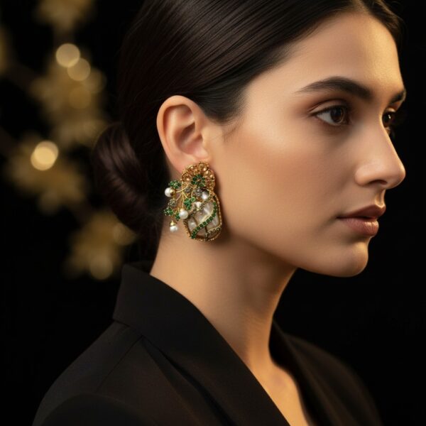 WhatsApp Image 2026-02-10 at 10.11.53 PM (1) Turkish Style Imported Statement Earrings - Gold Ottoman Chandelier Earrings with Green Gemstones & Pearls | Traditional Ethnic Jewelry