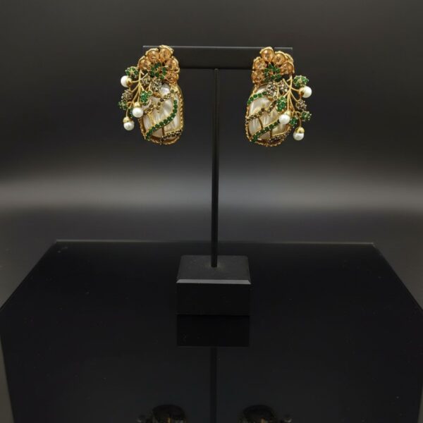 WhatsApp Image 2026-02-10 at 10.11.53 PM Turkish Style Imported Statement Earrings - Gold Ottoman Chandelier Earrings with Green Gemstones & Pearls | Traditional Ethnic Jewelry