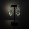 Royal Indian Style Statement Earrings - Silver Tone Green Stone & Polki Chandelier Earrings with Pearls | Bridal & Party Wear Jewelry