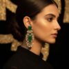 Luxury Indian Kundan Chandelier Earrings - Gold Green Stone Polki Pearl Drop Earrings for Bridal Wedding Party Wear | Traditional Ethnic Jewelry