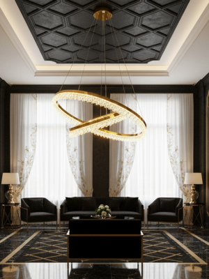 Modern LED Ring Chandelier Gold Crystal Pendant Light - Contemporary Double Circle Ceiling Fixture for Living Room Dining Room Luxury Home Deco