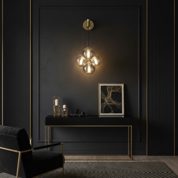 1cd70bf8-f544-477a-8a6c-d241c1af20b9 Modern 3-Light Hanging Globe Wall Sconce - Textured Glass Ball Wall Lamp with Gold Brass Base - Contemporary Minimalist Wall Light Fixture for Bedroom Living Room Hallway