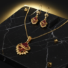 Traditional Gold Plated Ruby Red Stone Necklace Set with Matching Earrings | Indian Bridal Jewelry Set | Fan Design Pendant Necklace for Women | Wedding Party Wear Jewelry
