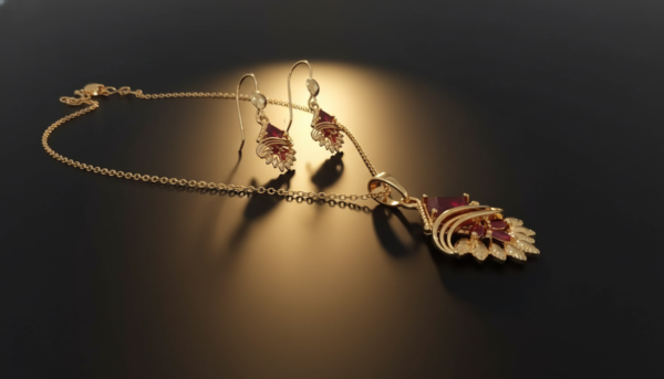 Traditional Gold Plated Ruby Red Stone Necklace Set with Matching Earrings | Indian Bridal Jewelry Set | Fan Design Pendant Necklace for Women | Wedding Party Wear Jewelry