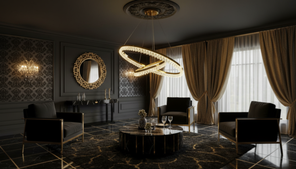 Modern LED Ring Chandelier Gold Crystal Pendant Light - Contemporary Double Circle Ceiling Fixture for Living Room Dining Room Luxury Home Deco