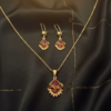 Traditional Gold Plated Ruby Red Stone Necklace Set with Matching Earrings | Indian Bridal Jewelry Set | Fan Design Pendant Necklace for Women | Wedding Party Wear Jewelry